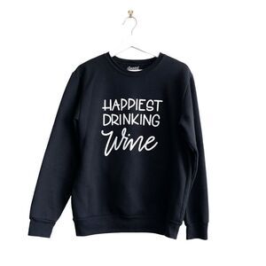 Happiest Collection Women's Happiest Drinking Wine Sweatshirt Black Size Medium